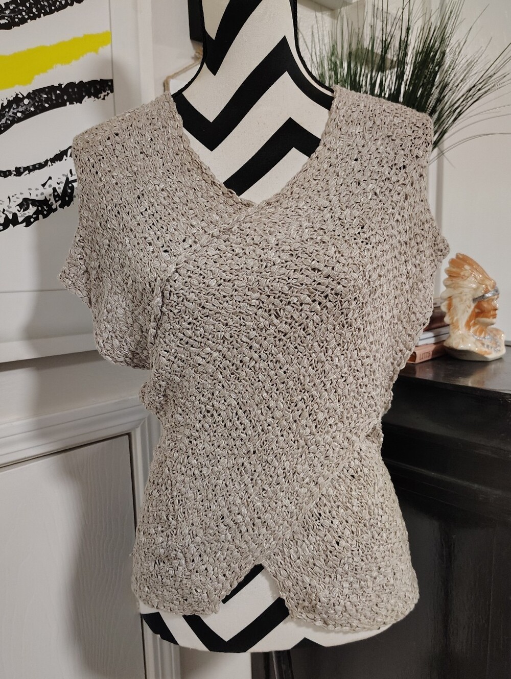 Sarah Pacini $450 Italian Beige Open Knit Wrap Top Asymmetrical Women "One Size"